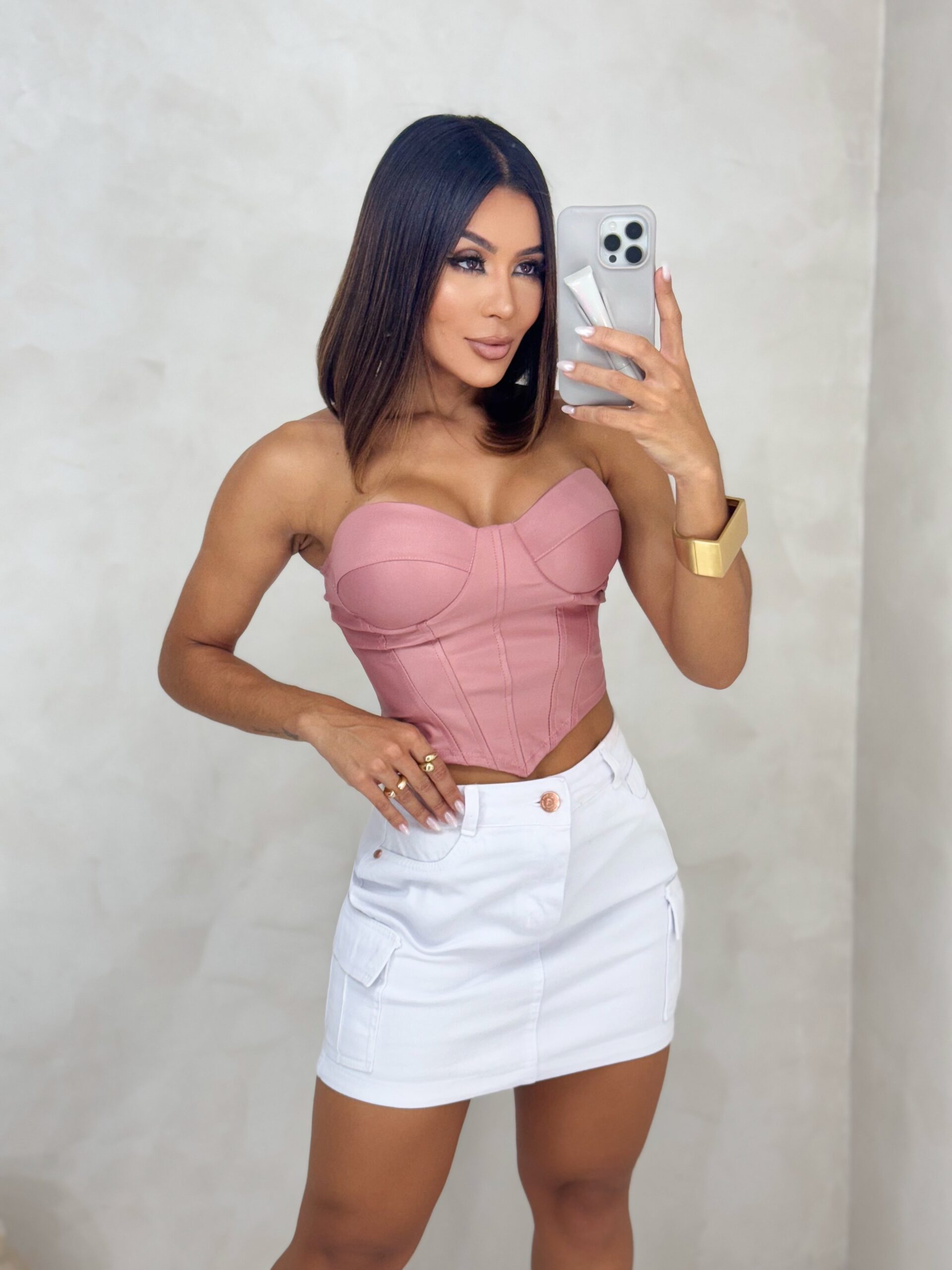 Saia Jeans Cargo Branca Premium Slim - Imagem 4