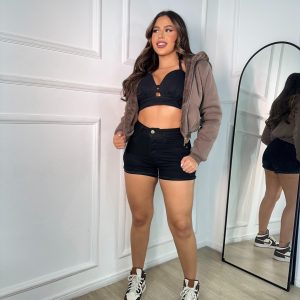 Shorts Cargo Jeans Preto Premium Slim e Plus Size